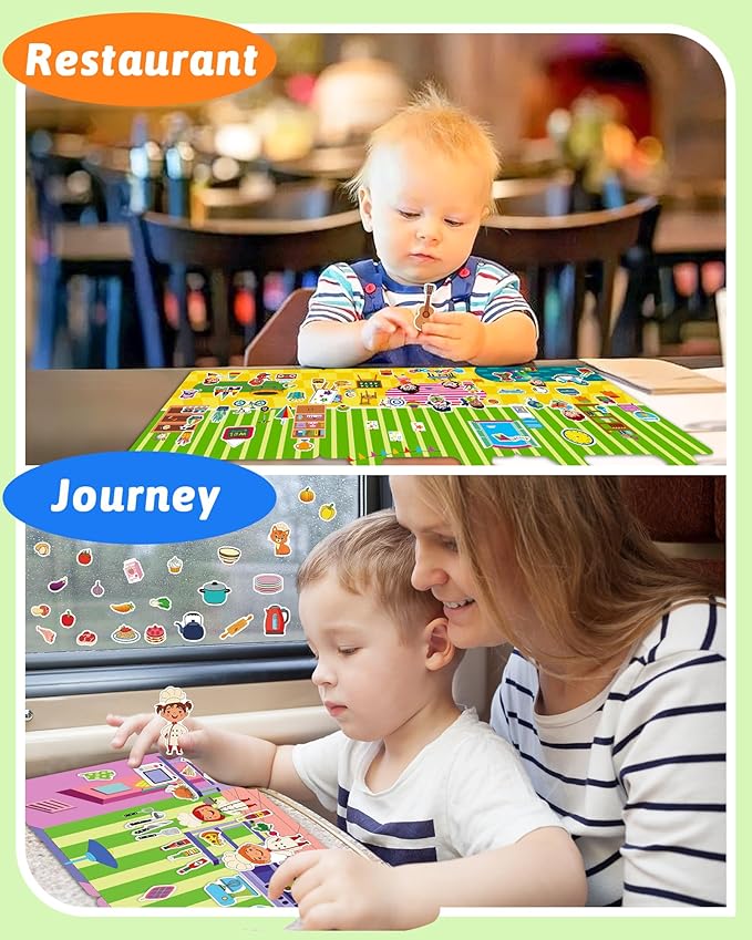 Benresive Reusable Sticker Book for Toddlers 2-4 Years, 3 Sets Travel Stickers for Kids, Waterproof Sticker Books for Toddlers 1-3, Crafts Activities for Todddlers 1-3 2-4 3-5