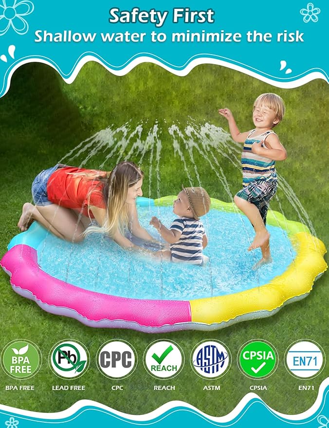 Jasonwell Splash Pad Sprinkler for Kids Splash Play Mat Outdoor Water Toys Inflatable Splash Pad Baby Toddler Pool Boys Girls Children Outside Backyard Dog Sprinkler Pool Age 1 2 3 4 5 6 7 8 9 L