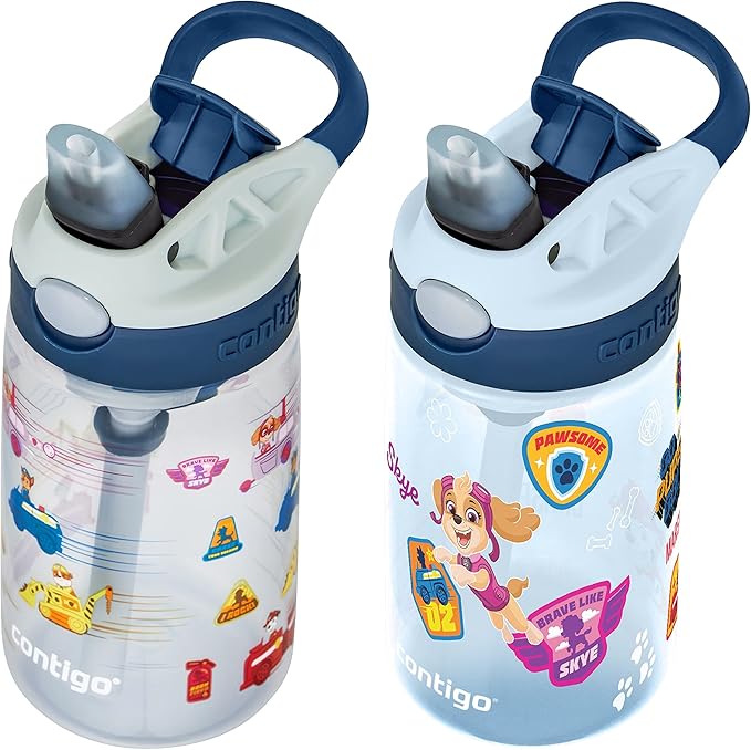 Contigo Paw Patrol Kids 14oz Plastic Water Bottles Aubrey Design with Spill-Proof Lid Silicone Straw 2-Pack Convenient for Travel/Home/School Use Dishwasher Safe
