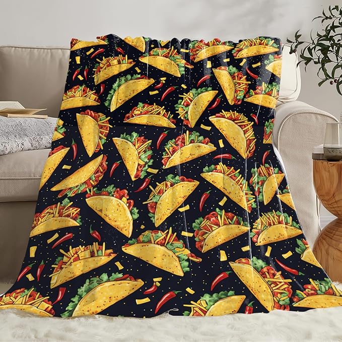 Taco Blanket for Women Girls, Taco Lovers Flannel Throw Blanket, Cozy Fleece Soft Stuff Food Blankets Gift for Kids Couch Sofa Bed 50" x 40"