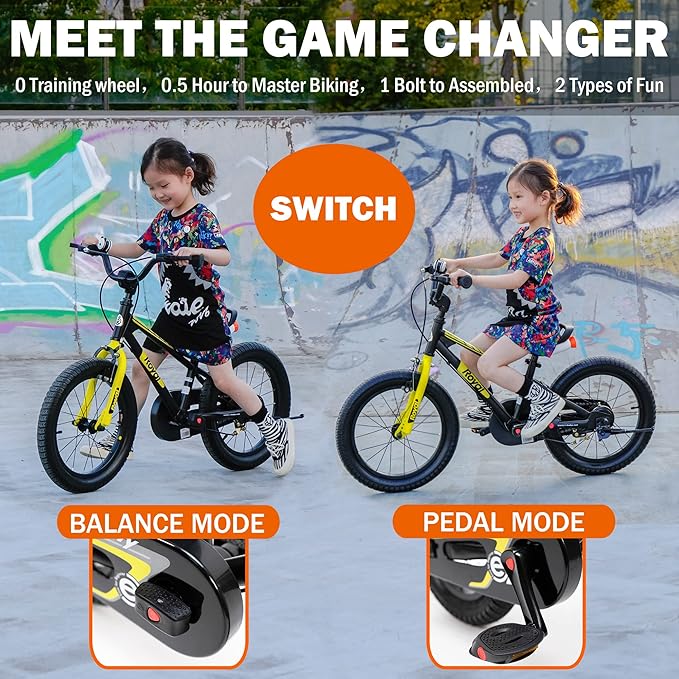 RoyalBaby Kids Bike EZ Balance to Pedal Dual Handbrake Toddlers Boys Girls Bicycle 12-20 Inch for Age 3-10 Years