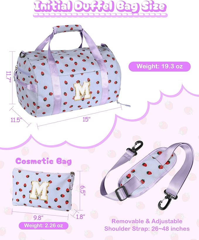 Trip Essentials for Teen, Girls Gym Bag, Kids Personalized Overnight Duffle Bags with Shoe Compartment, Monogram Travel Tote with Makeup Bag, Sweet 16 Gifts for Girl (Letter R)