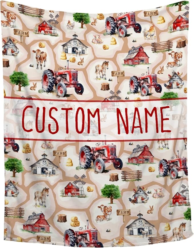 Custom Farm Tractor Blanket with Name Personalized Farm Tractor Blankets for Girls Boys Women Men Customized Blanket Gifts for Birthday 60"x80"for Adults