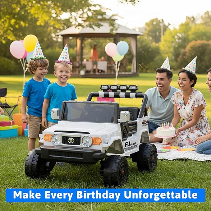 24V Ride on Toys for Kids, Licensed Toyota FJ, 2 Seater Ride on Car with Remote Control, Electric Car w/ 4-Wheeler Suspension, Led Light, Music, USB, Electric Vehicle for Age 3-8, White