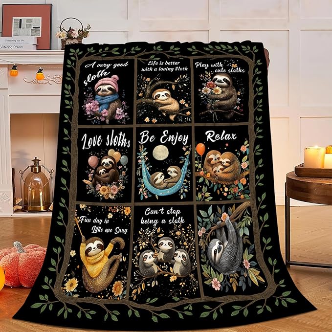 Sloth Blanket, Sloths Throw Blanket, Cute Sloths Gifts Blankets Stuff Fleece Flannel Plush for Men Boys Women Girls Lovers Adults Soft Bedding Gift for Sofa Bed Office Home Decor 50"x40"