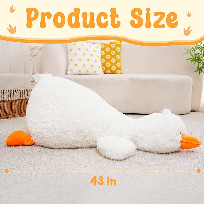 43" Giant White Duck Stuffed Animals, Large Stuffed Duck Plush Toys, Big Plush Stuffed Animal, Soft Jumbo Stuffed Animals Gifts for Kids Adults on Birthday Children's Day Christmas