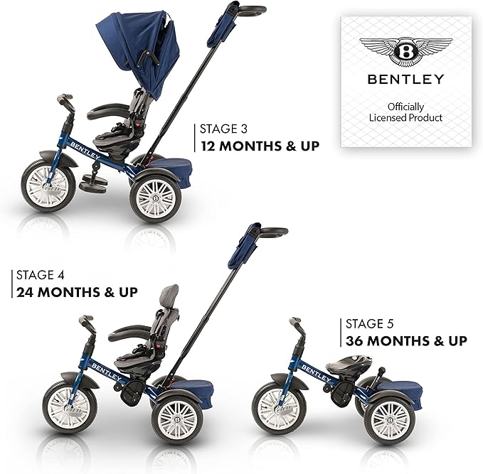 Bentley Trike - All Terrain Toddler Bike 6-in-1, Officially Licensed & Designed by Bentley Motors UK; Baby to Big Kid Tricycle is a Compelling Statement of Performance & Luxury, Sequin Blue (6m-5y+)