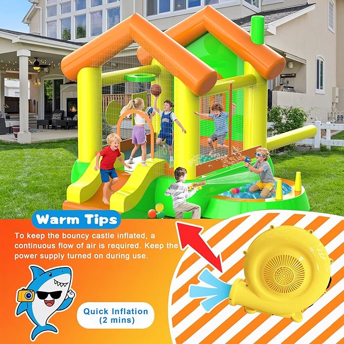 Inflatable Bounce House for Kids, 10FT Big Bounce House with Blower - Playground Backyard Slide Indoor Outdoor Wet Dry Water Park Bouncer with Blower/Ocean Ball/Target Games/Splash Pool/Basketball