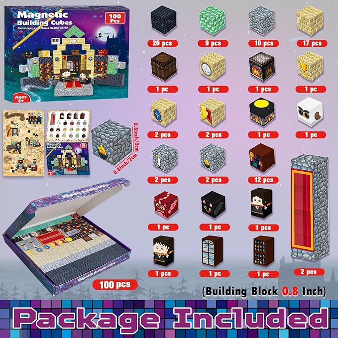 100 PCS Magnetic Blocks - Magic‘s House Magnetic Building Blocks, Stacking Magnets for Kids, Sensory Toy for STEM Montessori Sensory Toys for Kids 3+ Boys and Girls Christmas Birthday Gifts