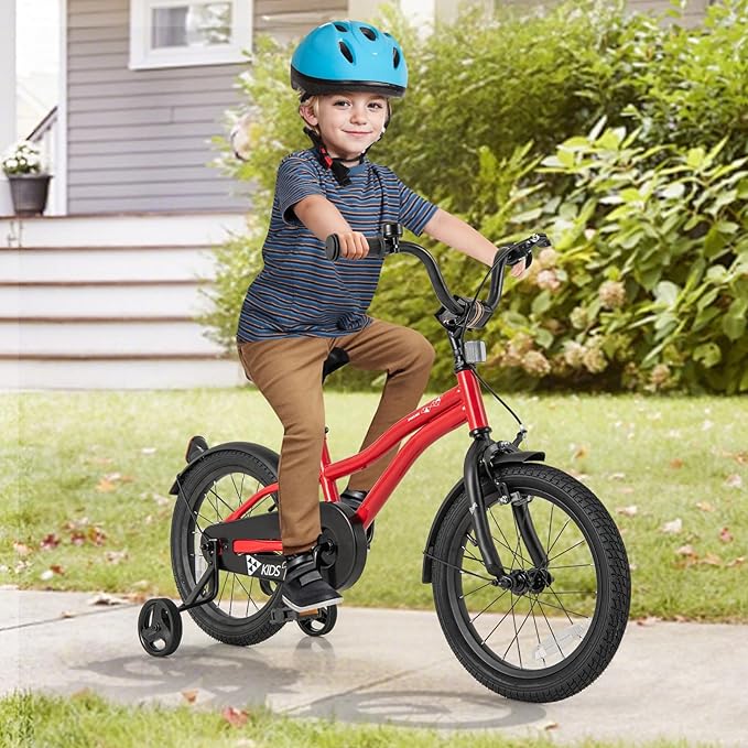 BABY JOY Kids Bike, 12 14 16 18 Inches Sporty Bicycle with Training Wheels, Adjustable Seat, Handbrake & Coaster Brake, Reflectors, Girls Boys Bike for 3-8 Years Old Children