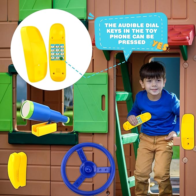 Playground Accessories Swingset Steering Wheel Plastic Telescope Telephone Swingset Phone Toy for Kids Outdoor Playground Backyard Treehouse (Color Set 2- (3 PCS))