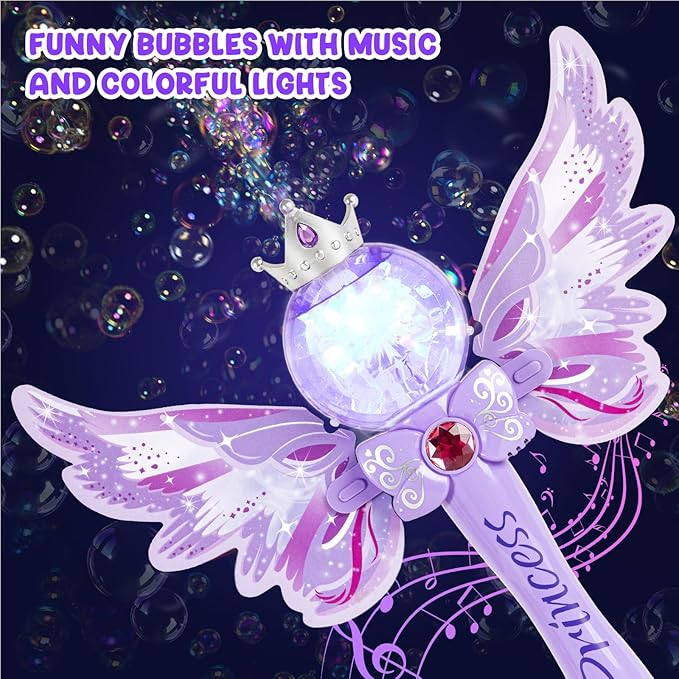 Princess Bubble Wands for Kids Girls,Music & Light Up Bubble Machine,Bubble Blower,Outdoor Party Birthday Bubble Toys for Toddlers, for Girls Age 3 4 5 6 7 8 Years Old.(Purple)