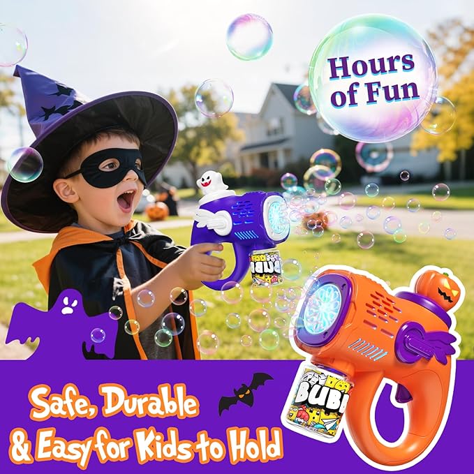 Halloween Bubble Gun Toys for Kids - 2 Light-Up Ghost & Pumpkin Bubble Machine with 10 Refill Packs - Fun Party Favors Trick or Treat Toy Boo Basket Stuffers for Kids Boys Girls