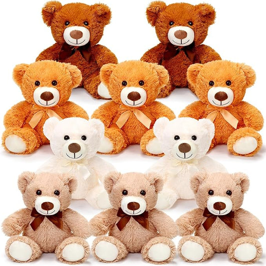 Skylety 10 Pcs Bears Bulk Stuffed Animal Plush Toys 10-14 Inches Birthday Party Favors(Elegant Color)