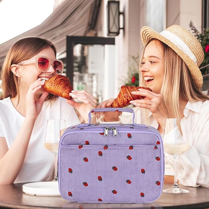 Bluboon Kids Girls Lunch Bag Insulated Lunch Box for school Corduroy Lunch Cooler Organizer School Kids Lunch Tote