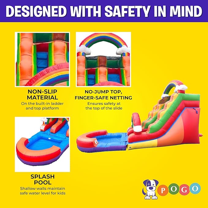 Inflatable Water Slides for Kids - Backyard Inflatable Water Slides with Splash Pool - Rainbow Cloud Slide Complete with Blower, and Stakes - 25.5' x 9' - 15' Tall Slide