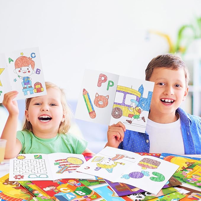 BenLouis 12 Preschool Kindergarten Mini Coloring Books Kids with 12 Stacking Crayons Graduation Party Favors Small Activity Books Bulk for Kids Birthday Return Party Gift Goodie Bag Stuffers
