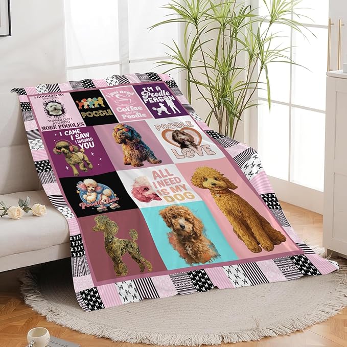 Poodle Throw Blanket Poodle Puppy Stuff Gifts for Dog Lover Kids Girls Boys Adults Women Men Soft Cozy Warm Plush Fluffy Fuzzy Fleece Blanket Decor 50''X60''