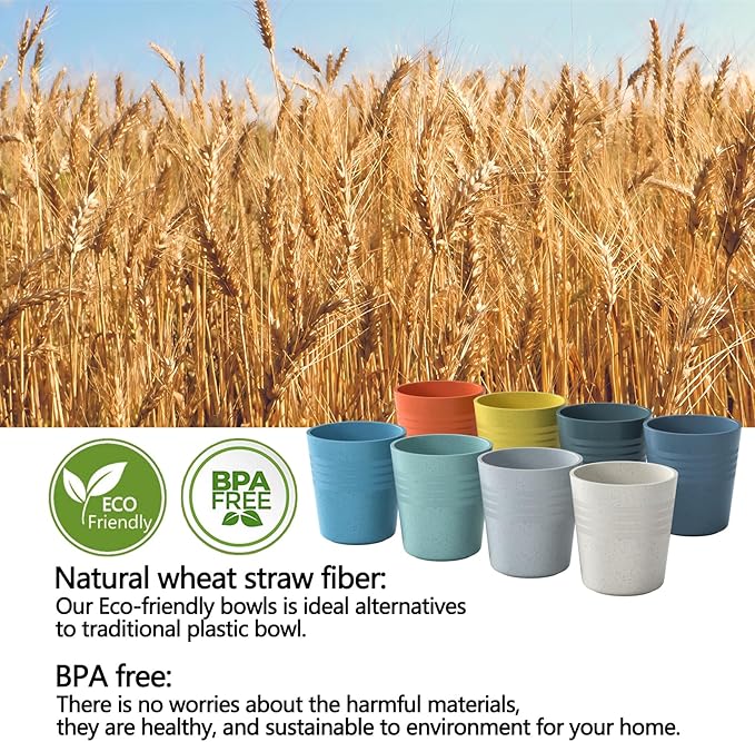 Homestockplus 8 Oz Wheat Straw Drinking Cups, 【Set of 8】 Small Plastic Cups Reusable, BPA Free Unbreakable Water Cups for Kitchen and Dining,Dishwasher and Microwave Safe