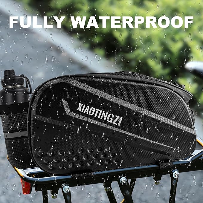 Bicycle Back Seat Bag, Double Layer Waterproof, Zipper, Bicycle Trunk Bag, 9.6L Capacity Waterproof Back Seat Carrier Cargo Bag with Straps and Rain Cover for Cycling