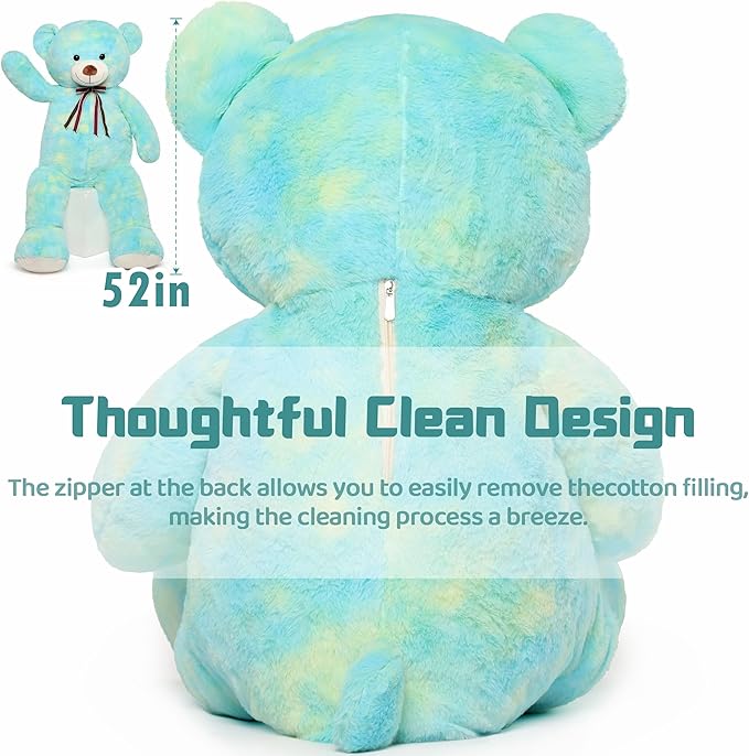 Tezituor 52in Giant Teddy Bear,Big Stuffed Animal Plush,Rainbow Green Soft Gifts for Valentine, Christmas, Birthday,Life Size Plush Toys for Grils Boys Girlfriend,Blue Green