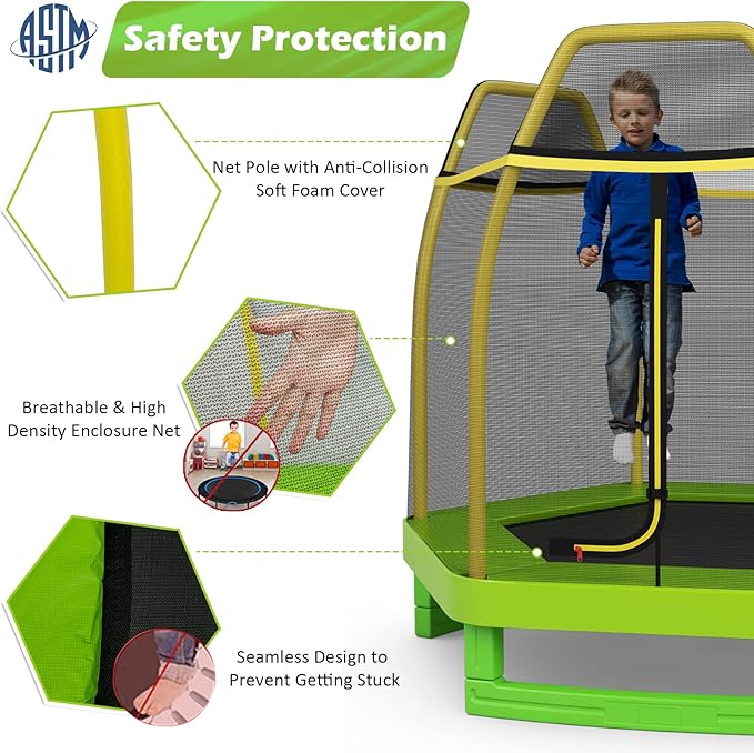 GYMAX Trampoline for Kids, 7FT Toddler Trampoline with Safety Enclosure Net & Seamless Spring Pad, Heavy Duty Small Indoor/Outdoor Trampoline for Boys, Girls Age 3+