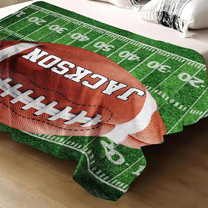 Personalized Football Blankets with Name Numbers, Custom Football Team Game Throw Flannel Blankets Stuff Gifts for Boys Sports Lover Fans Kids Adult