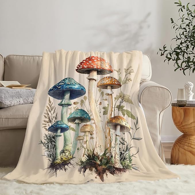 Mushroom Blanket Gifts for Girls Women Mushroom Throw Blankets Cozy Plush Fleece Flannel Fuzzy for Bedroom Living Decor 80"X60"