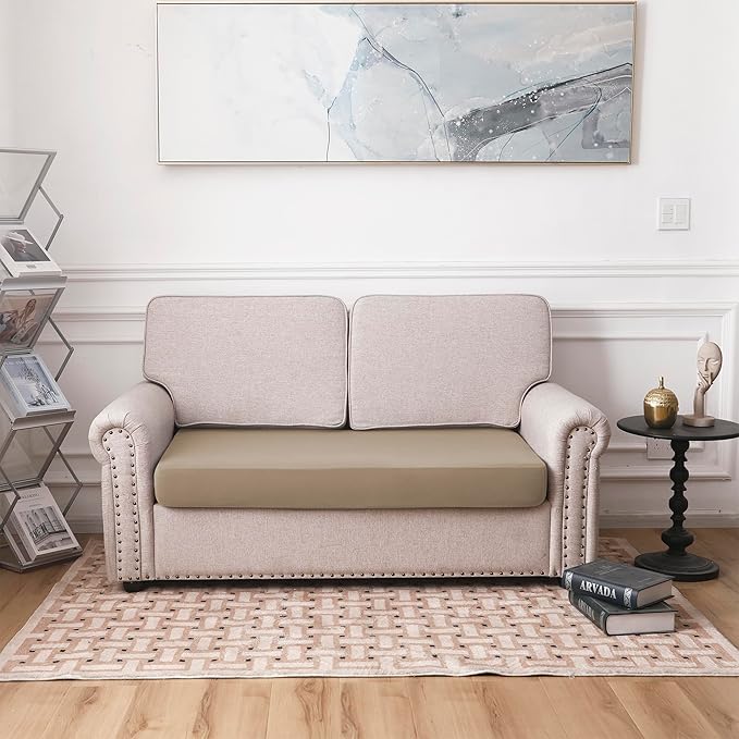 100% Waterproof Couch Cushion Covers, Stretch Sofa Seat Covers, Reversible Protector Covers for Pets, Washable (Loveseat Cushion, Sand), Medium