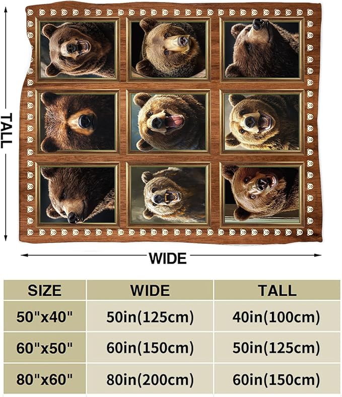 Bear Blanket Fleece Soft Warm Plush Cute Brown Bear Throw Blanket Lightweight Plush Fuzzy Cozy Wild Animal Blankets Gift for Boys Girls Kids Adult Suitable for Couch Sofa Bed 50"X40"