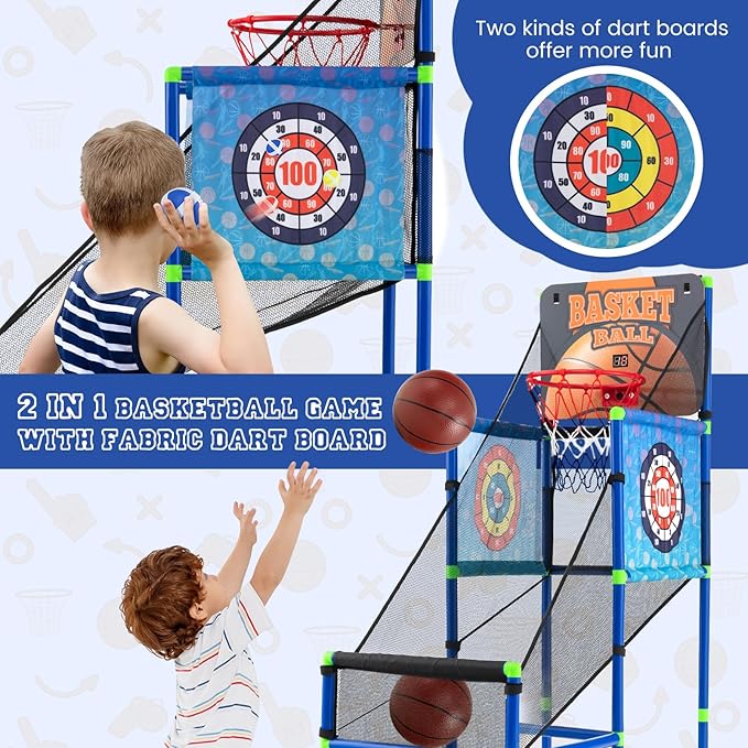 Giantex Kids Basketball Hoop Arcade Game, 2 in 1 Indoor Outdoor Arcade Basketball Game Set w/Electronic Scoreboard, Sound Effect, Ball Pump, 8 Balls, 2 Basketballs, Great Gift for Boys, Girls Ages 3+
