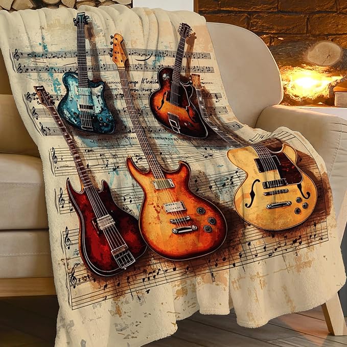 Guitar Blanket, Guitar Throw Blanket, Music Gifts Blankets Stuff Fleece Flannel Plush for Girls Women Men Boys Lovers Adults Soft Bedding Gift for Sofa Bed Office Home Decor 50"x40"