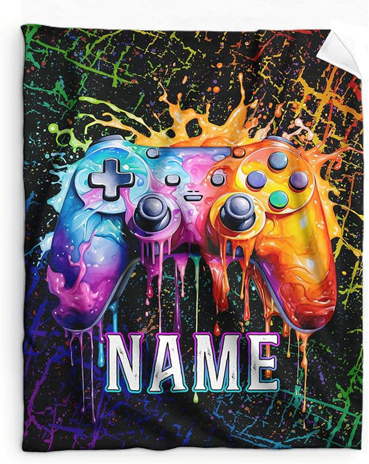 Personalized Name Gamer Throw Blankets - 80x60 Inches Twin Size Blanket for Adults, Boys, Men - Soft Lightweight Game Throws for Bed, Living Room Decor - Computer Gamer Gifts for Gaming Lovers