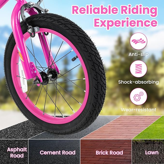 COSTWAY 16”/18” Lighted Kids Bike, Children Sport Bicycle with LED Light-up Frame, Adjustable Saddle, Training Wheels, Handbrake & Coaster Brake, Kids Riding Bike for 4-7/4-8 Years Old Boys & Girls