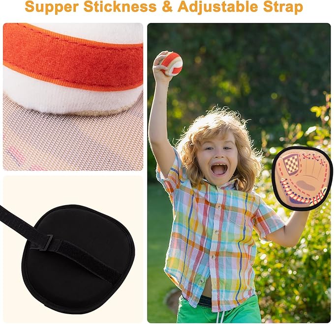 Toss and Catch Ball Set Toddler Baseball Training Glove, Pool Beach Toys for Kids 3 4 5 6 7 8 Years Old Boys Girls Birthday Gifts, Soft Sticky Balls Yard Outdoor Games for for Adults Family