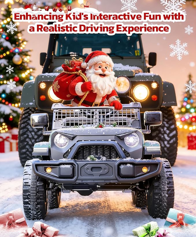 ELEMARA Ride On Car, Bluetooth Ride on Toys for Toddlers, 12V Kids Battery Powered Vehicles w/Remote, 3.5 mph Motorized Off-Road Truck, Electric Car for Kids w/3 Speeds,LED Lights- Olive