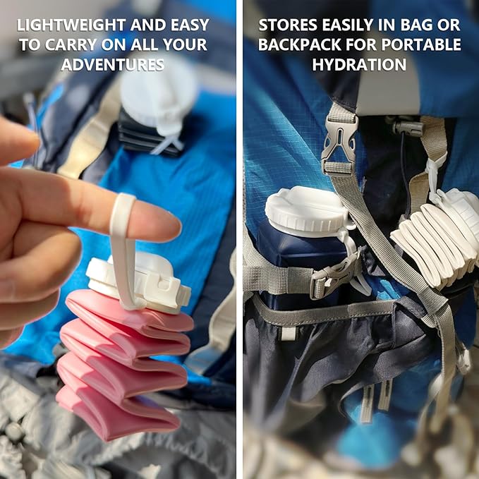 Collapsible Water Bottles with Straw 20.6oz, Silicone Foldable Portable Water Bottle, Lightweight Reusable Leakproof for Travel Camping Hiking Sports, 4 Pack (Black+Dark Blue+Blue+Pink)