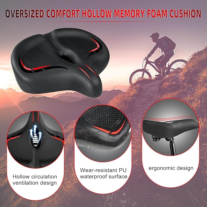 Oversized Bike Seat for Peloton Bike & Bike+, Wide Bicycle Saddle Replacement Compatible with Peloton, Exercise or Road Bikes, Seat Cushion for Men & Women