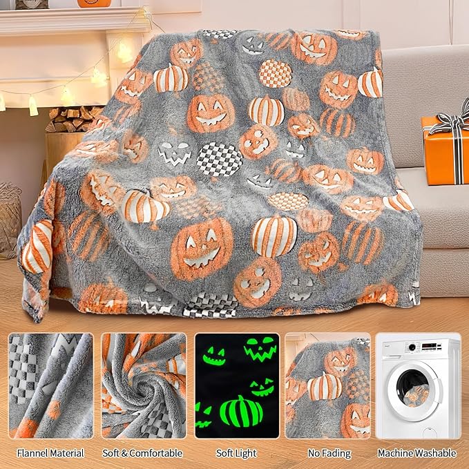 TEHALK Cute Halloween Pumpkin Blanket - Spooky Fall Throw for Kids, Teens, Women, Men - 40"x60"