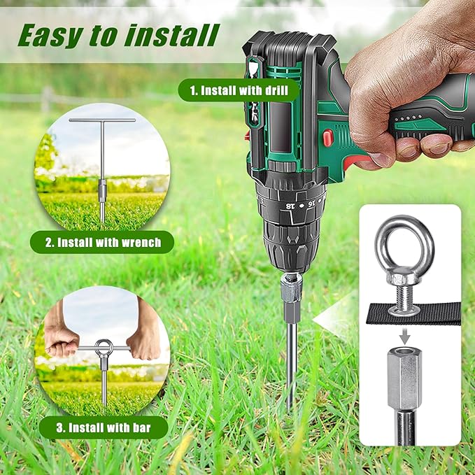 24'' Ground Anchors Screw in - Heavy Duty Trampoline Anchors -Shed Anchor Kit - Mobile Home Anchors - Earth Anchors for Swing Sets, Gazebos, Carports, and Hurricane, 4pcs