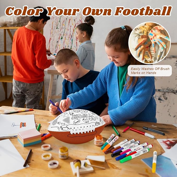 Size 6 Kids Football Custom Color Youth Size Football Color Your Own Footballs Includes Air Pump 12 Pcs Makers DIY Coloring Footballs Craft Gifts 10.4 Inches Youth Football Toys for Boys Sport Fans