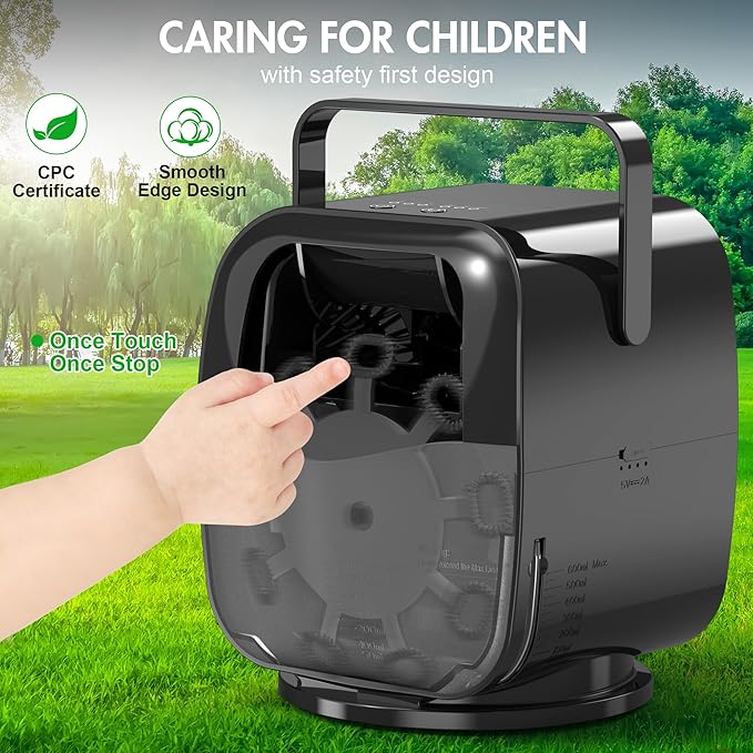 KIDWILL Rechargeable Bubble Machine, Automatic Bubble Blower - 5,000mAh Power, 90°/180°/360° Auto Rotation, 3 Speeds - Bubble Maker Toy for Toddler, Kids, Pets, Parties Indoor Outdoor