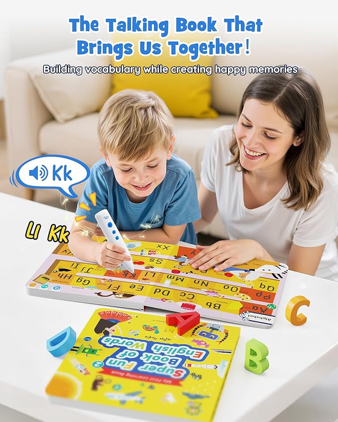 Musical Word Talking Pen Book Set, Interactive Audio Sound Books, Learning Education Toys, Early Educational Autism Therapy Birthdays for Toddlers Kids 1 2 3 4 5