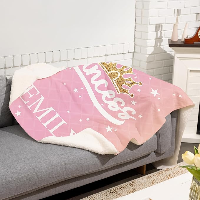 Personalized Princess Blanket: Custom Name Princess Blanket, Soft Sherpa Fleece Throw for Newborns, Toddlers, Kids and Girls, Nursery or Bedroom Décor; Pink, 50"x60", 1-Sided Printing, Printed in USA