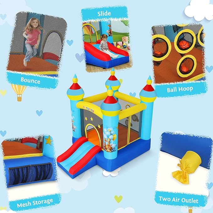 AKEYDIY Bounce House for Kids Toddlers Girls/Boys Gifts, Inflatables Funny Animals Bounce House for Kids 3-6 Bouncy Castle with Blower, Jump House with Slide, Pitching Game Indoor, Backyard