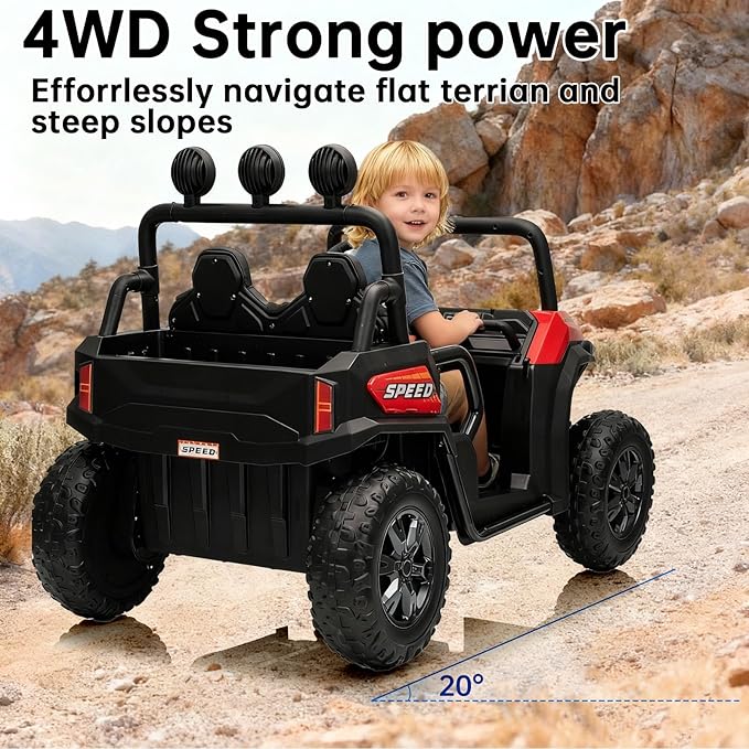 24V Side by Side Ride On UTV, Battery Powered 4x4 Ride On Car with Remote Control, Kids 2 Seater Electric Car with Bluetooth, Red