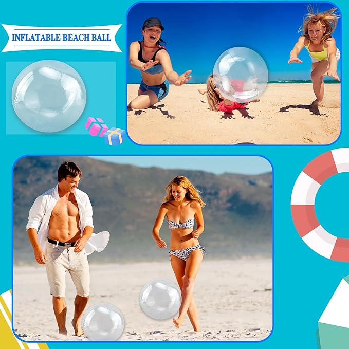 16 Pack 9 Inch Clear Inflatable Beach Balls Transparent Blow Up Beach Balls for Summer Beach Pool Water Party DIY Supplies