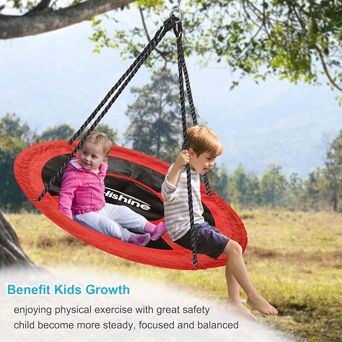 43 inch Saucer Tree Swing for Kids,Flying Round Swing Heavy Duty, Waterproof and All-Weather Resistant Textilene,Swivel,Adjustable Strong Ropes,Easy to Install,Outdoor Playground Backyard