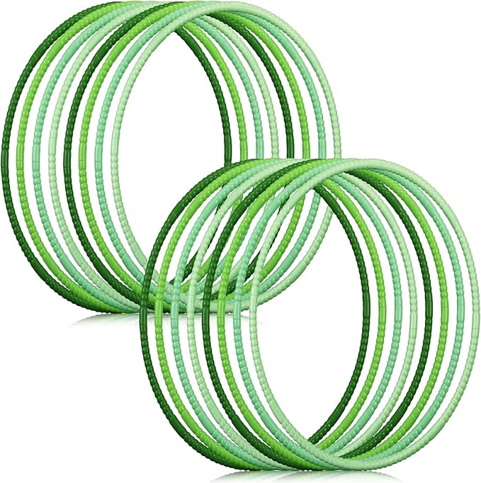 Sratte 12 Pcs Toy Hoop for Kid Detachable Adjustable Toy Hoop Colored Exercise Ring Plastic Circle for Kid Teen Gymnastics Equipment Require Self Assembly (28 Inch,Green Series)