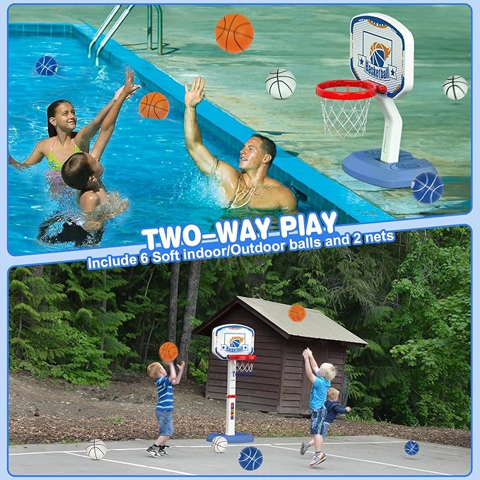 M SANMERSEN Toddler Basketball Hoop Indoor, Mini Height Adjustable Kids Basketball Hoop with 6 Balls, Outdoor Basketball Pool Games Toys Gifts for Baby Boys Girls Ages 1-3 2-4 4-8 Birthday Gifts